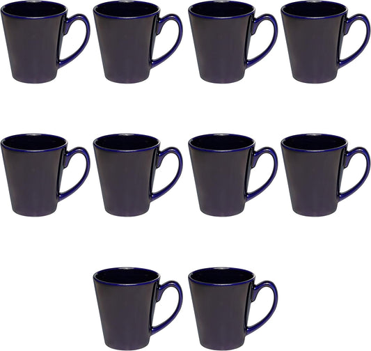 DISCOUNT PROMOS Glossy Ceramic Latte Coffee Mug 12 oz. Set of 10, Bulk Pack - Perfect for Tea, Espresso, Cappuccino, Hot Cocoa - Blue