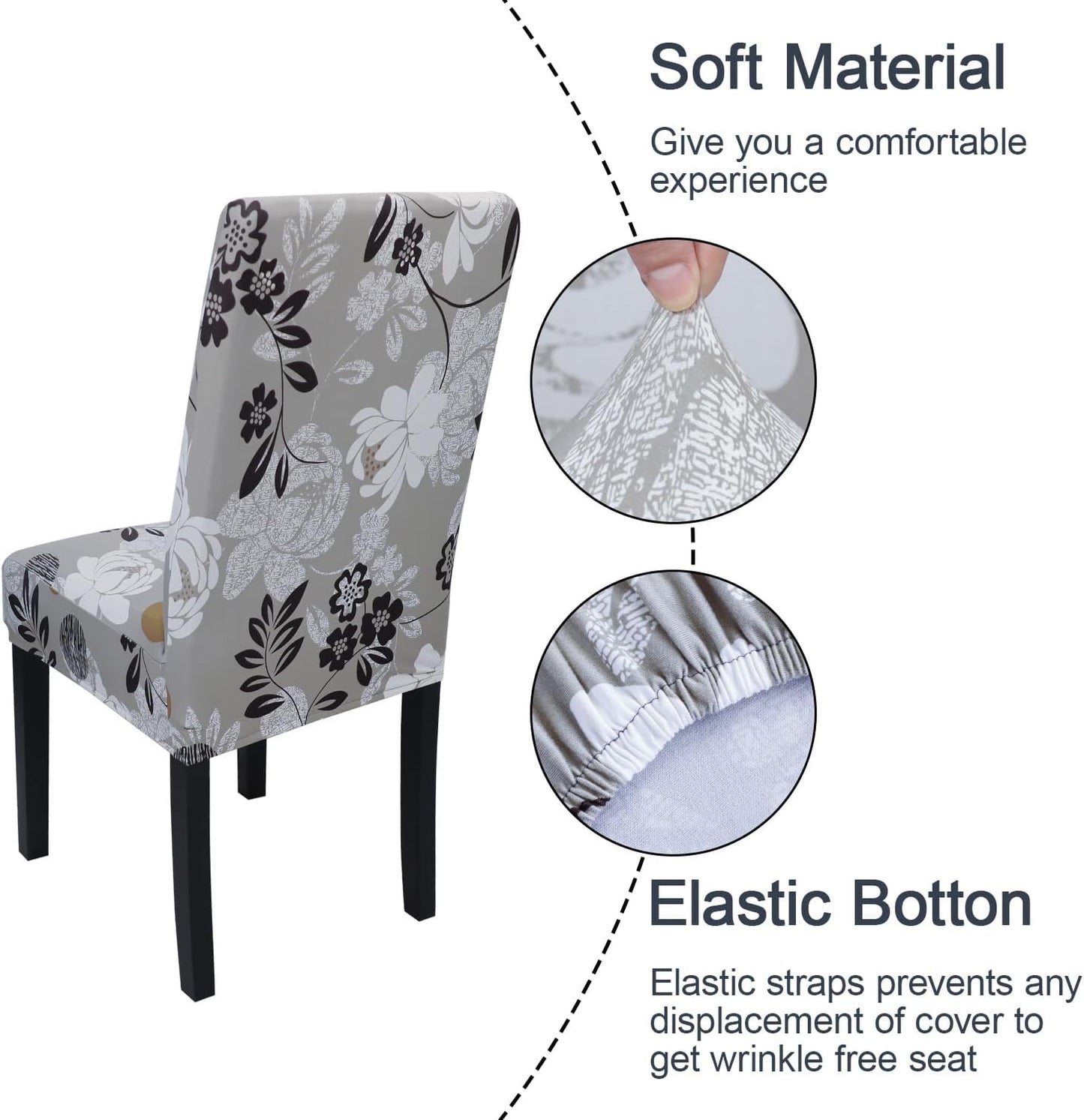 JQinHome Chair Covers for Dining Room Set of 4, High Stretch Removable Washable Parsons Chair Slipcover for Home Party Hotel Wedding Ceremony (Flower,4PCS)