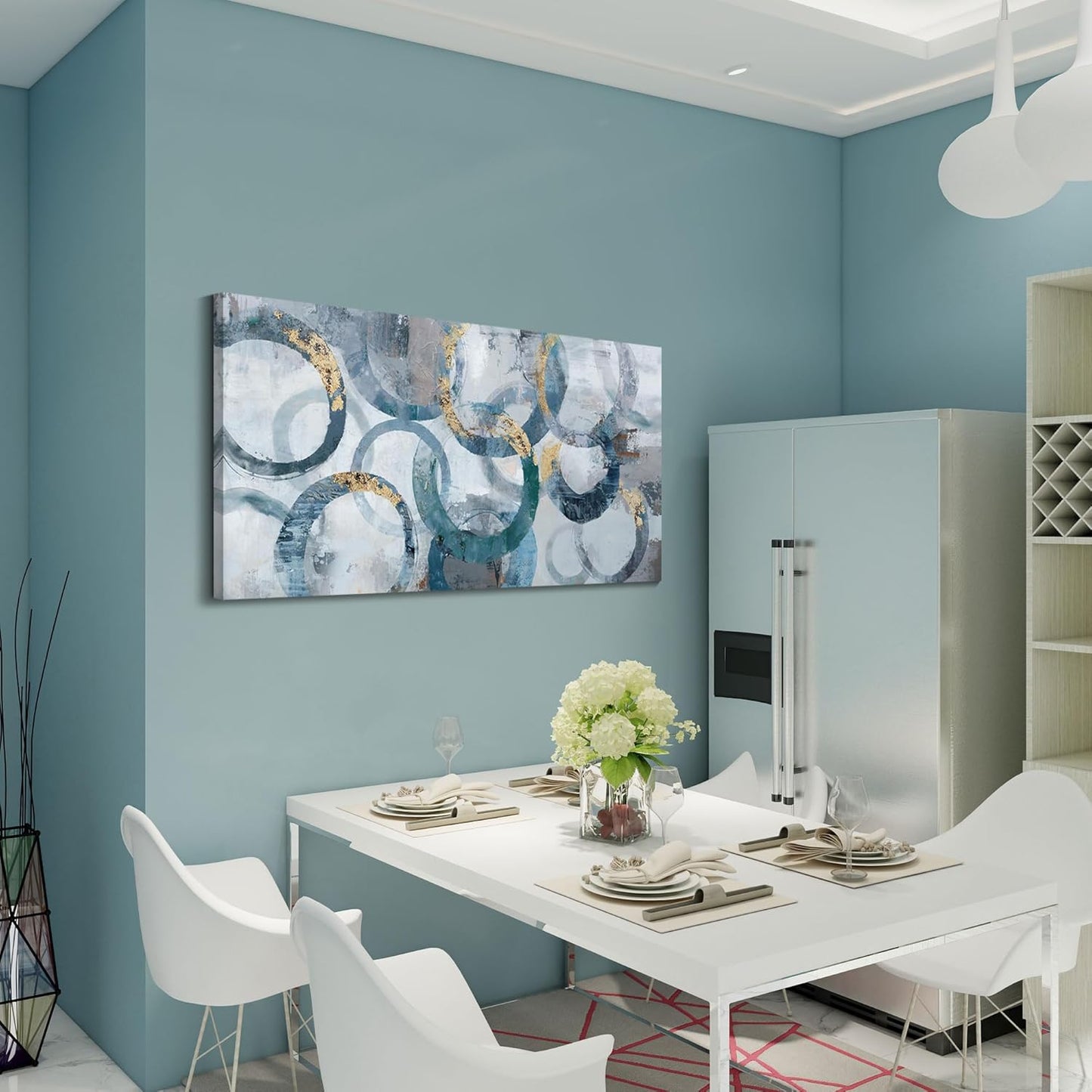 Mofutinpo Abstract Canvas Wall Art for Living Room, Modern Minimalist Wall Pictures Painting - Blue and Teal Room Decorations, cliques Framed Wall Art for Bedroom Office Artwork 20×40IN