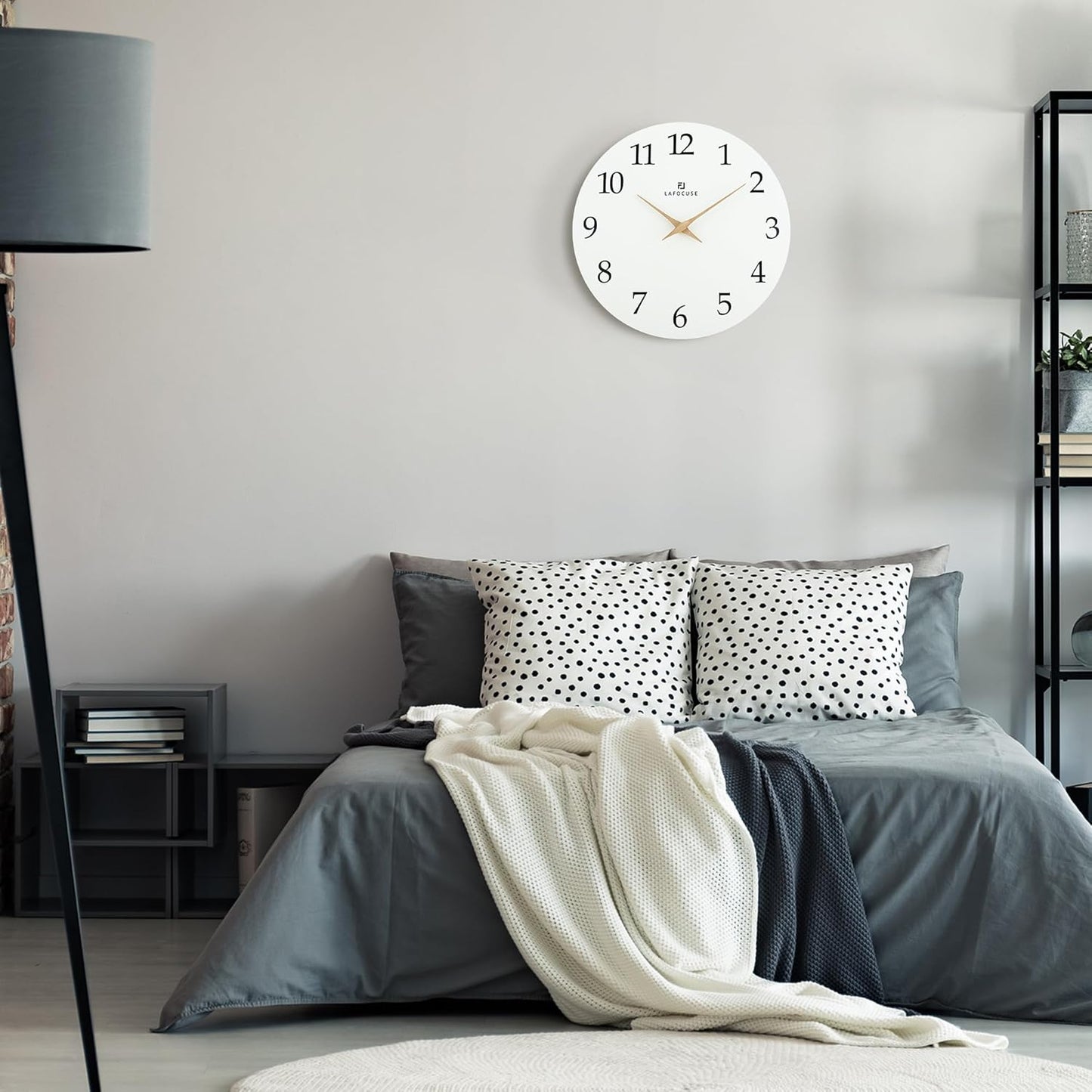 Lafocuse 12 Inch Silent White Wall Clock Battery Operated for Living Room Decor, Simple Minimalist Wooden Wall Clock for Kitchen Bedroom Office