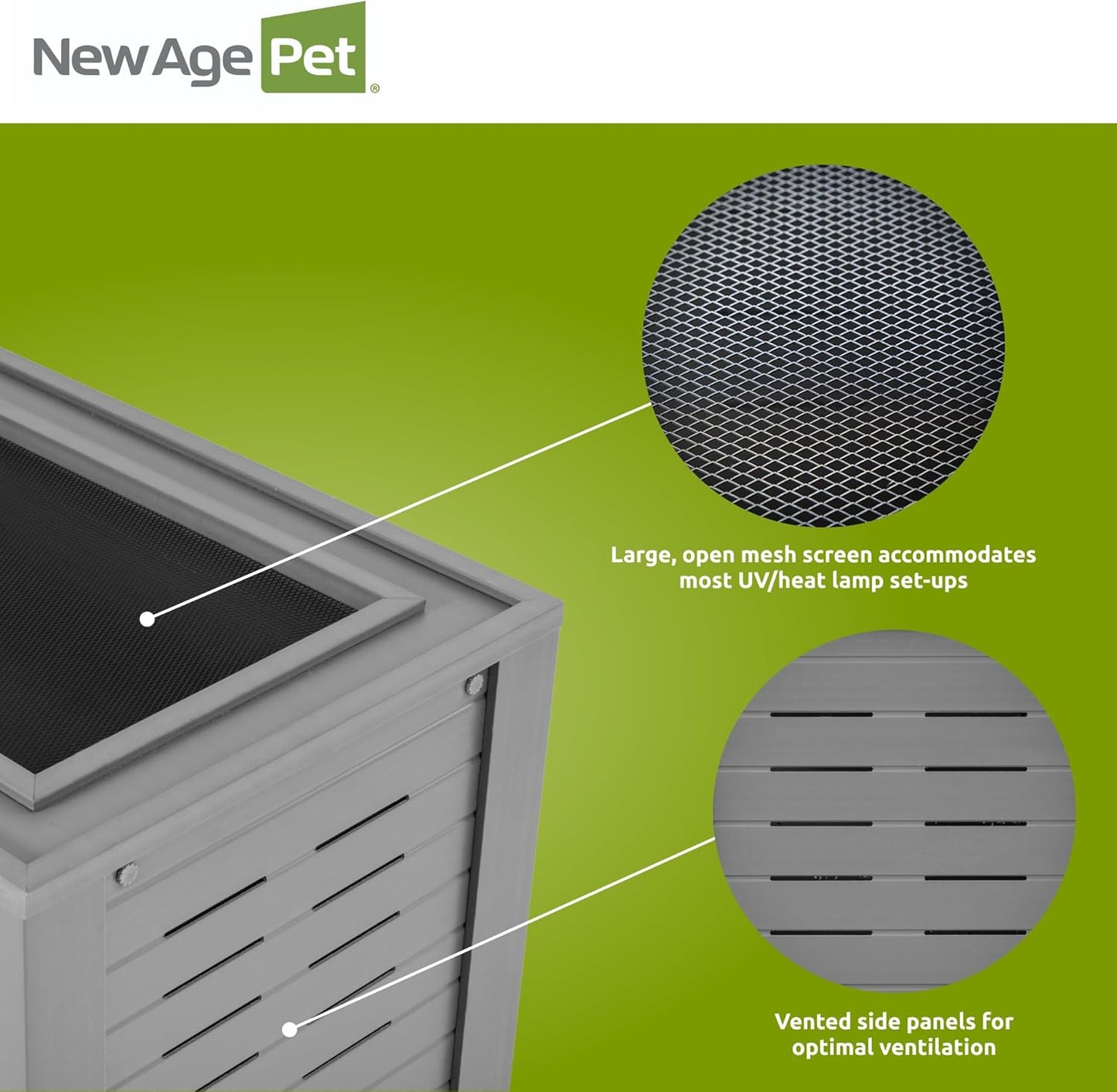 New Age Pet ECOFLEX 36" Mojave Reptile Lounge -Durable Wood Plastic Composite Habitat with Ventilation, Removable Glass Doors & Lock, Easy Assembly, for Tortoises, Snakes, Iguanas