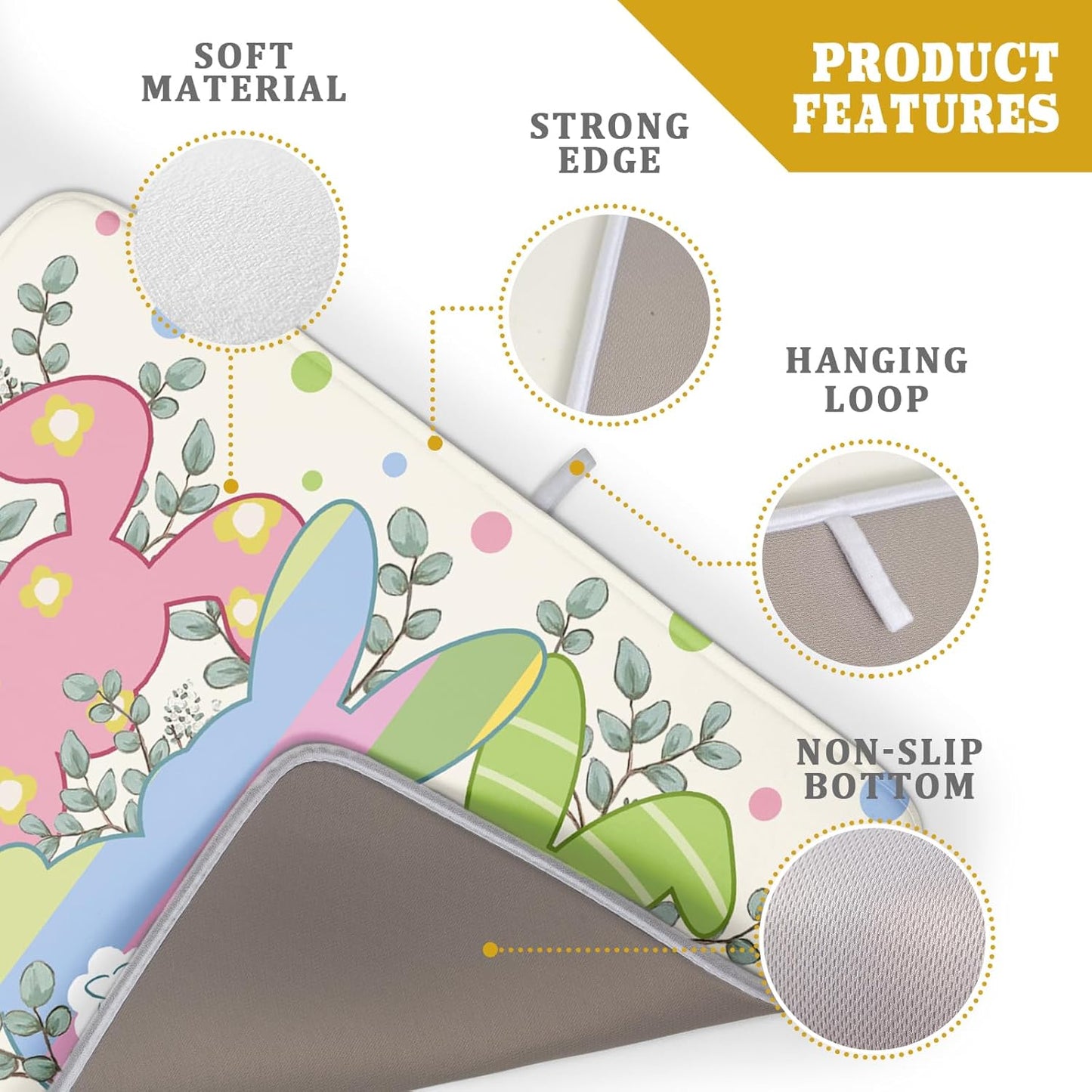 Easter Dish Drying Mat for Kitchen Counter Cute Bunny Rabbit Festival Holiday Seasonal Absorbent Reversible Microfiber Kitchen Countertop Protector Dishes Pad Large 18x24 inch