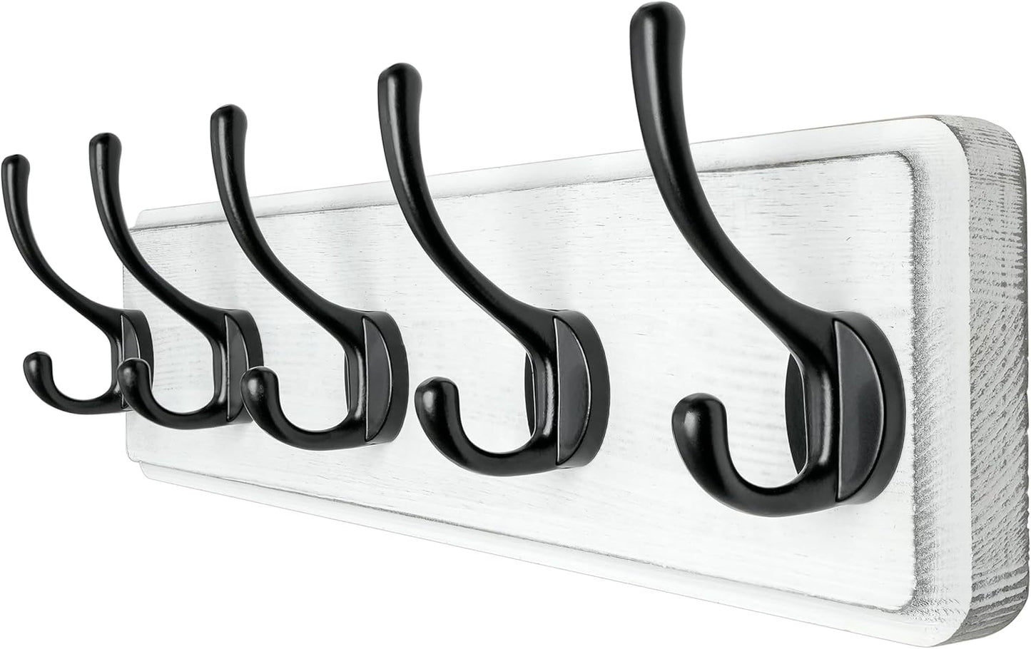 Dseap Coat Rack Wall: Patented, Heavy-duty, 17.4" Long 5-double-hooks Wooden Wall Mounted Coat Rack Coat Hanger Hook Rail for Winter Coats Hat Jacket Clothing, White & Black