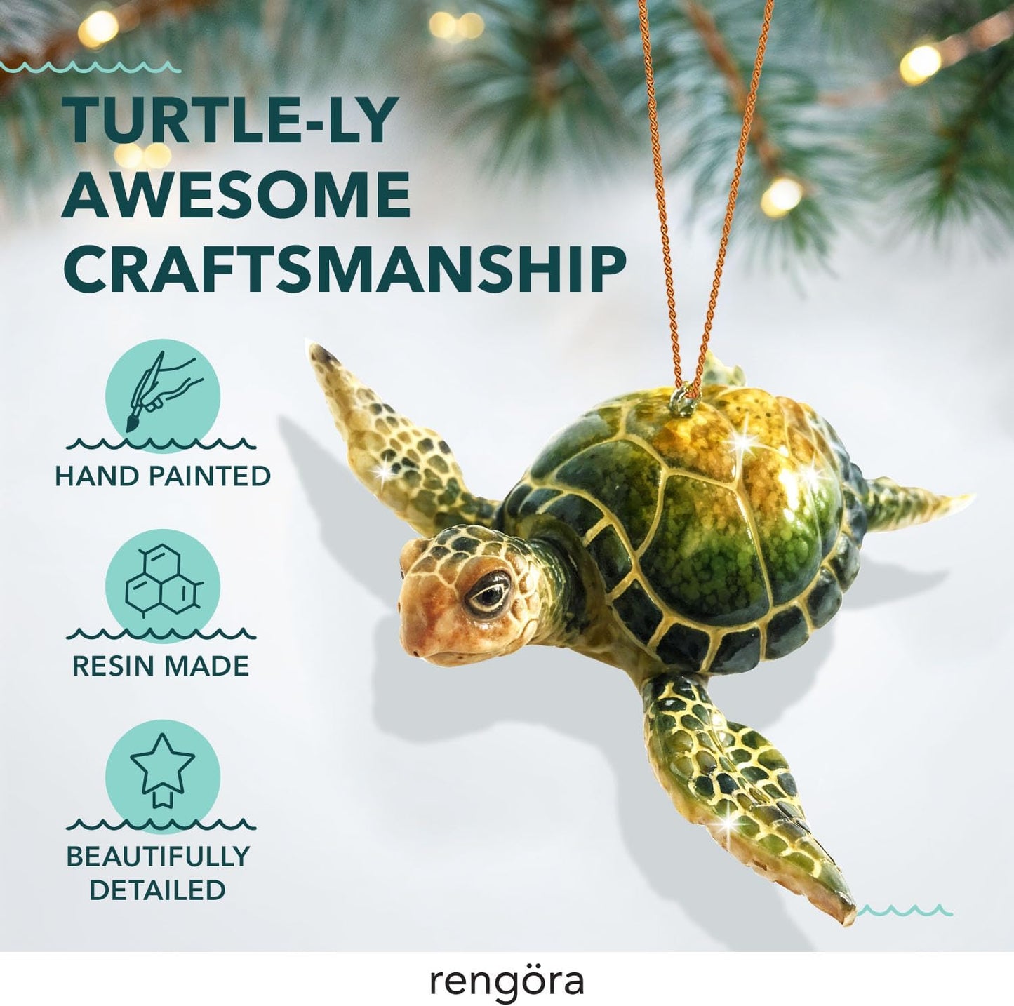 Hand-Painted Beach Christmas Ornament – Coastal Tree Decoration for Ocean Lovers – Unique Nautical Ornament for Christmas Tree or Stocking Stuffer Gift (Green Sea Turtle)