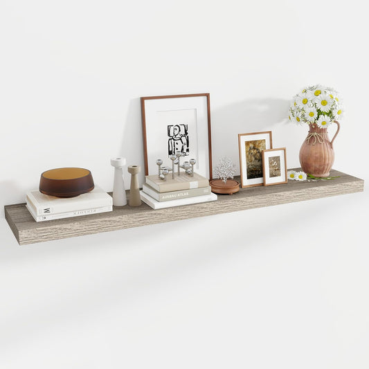 55 Inch Floating Shelves, 11.6 Inch Deep Floating Shelves for Wall, Floating Shelf with Invisible Brackets, Deep Shelves for Bathroom, Bedroom, Living Room, 1 Pack, Grey
