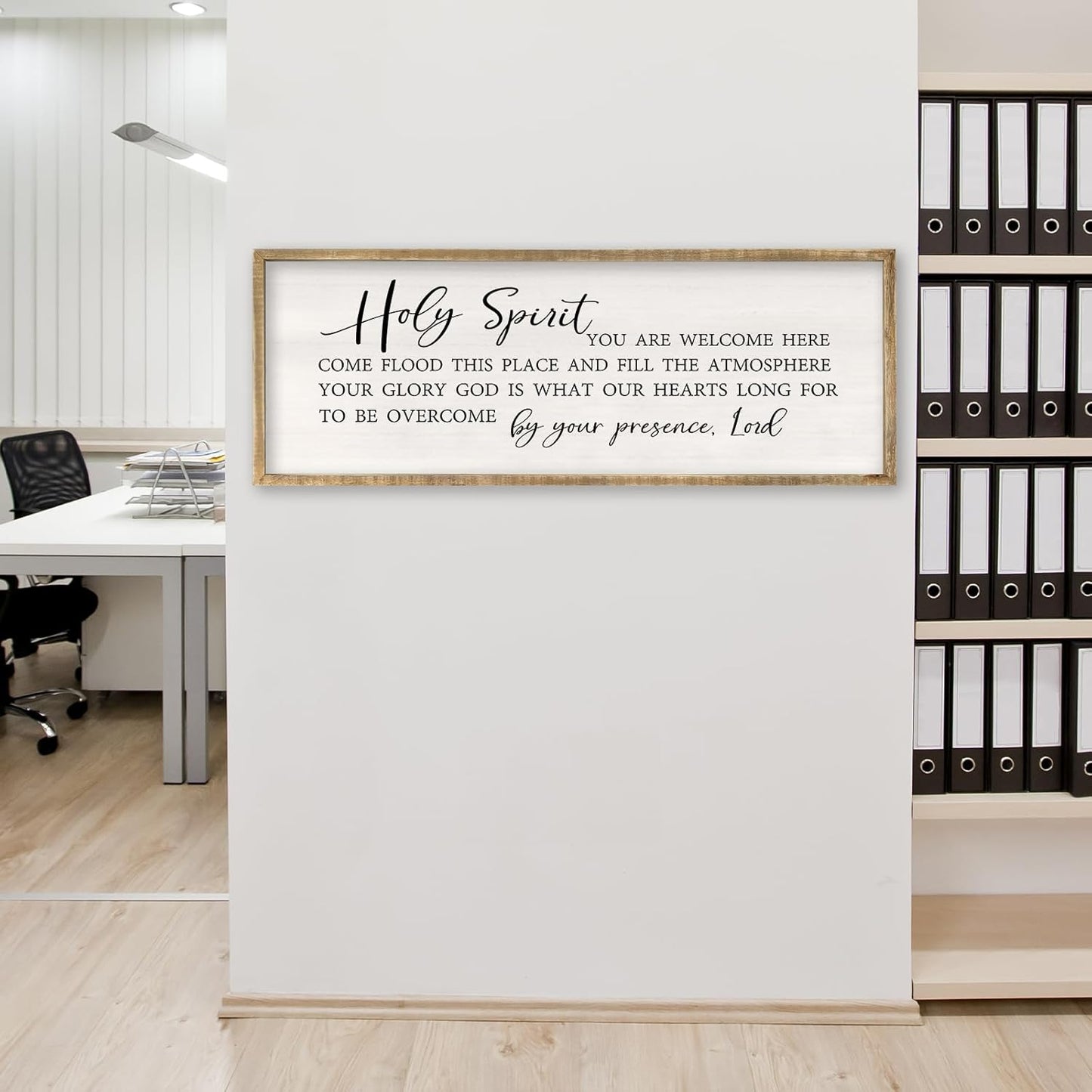 Holy Spirit You are Welcome Here Wall Decor Art 32x12 Inch Large Christian Song Bible Verse Plaque Wood Framed Sign Living Room Scripture Quote Religious For Office Wall Hanging (Wood)