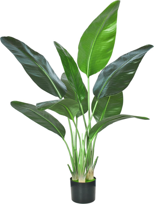 Artificial Bird of Paradise Plant,Faux Palm Tree Potted Plant with Real Touch Leaves,Fake Trees for Home Living Room Office Indoor Outdoor Decor(4FT-1Pack)