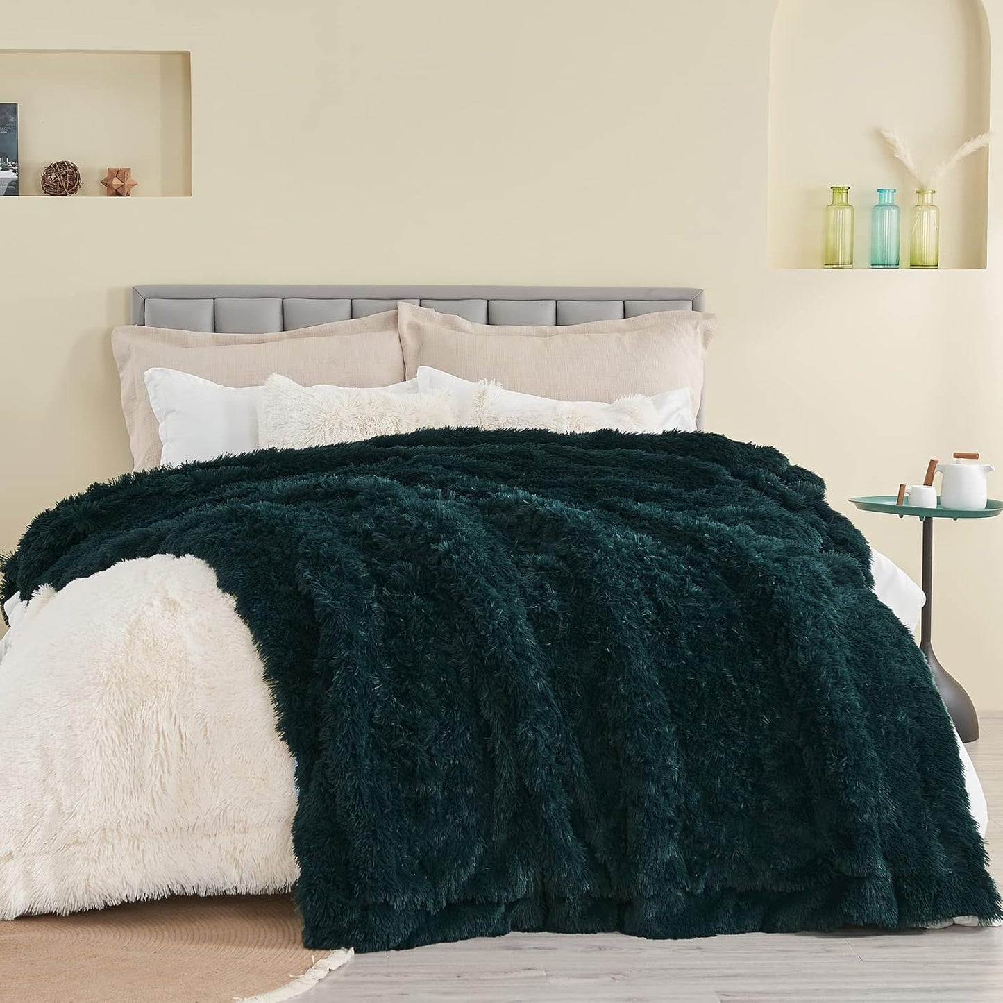 GONAAP Fuzzy Faux Fur Throw Blanket Dark Teal Super Soft Cozy Plush Fuzzy Shaggy Blanket for Couch Sofa Bed (Dark Teal, Throw(50"x60"))