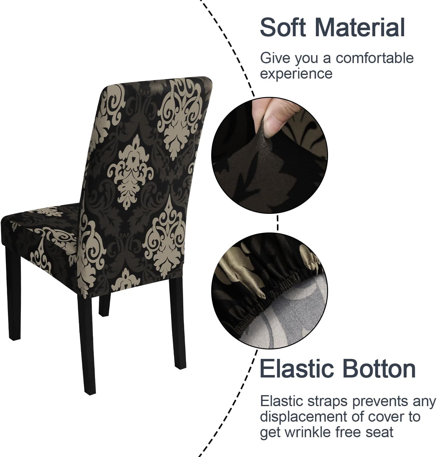 JQinHome Dining Chair Slipcover, High Stretch Removable Washable Chair Seat Protector Cover Set of 6,Chair Covers for Dining Room, Kitchen,Home Party,Wedding Ceremony(Luxe Black, 6PC)