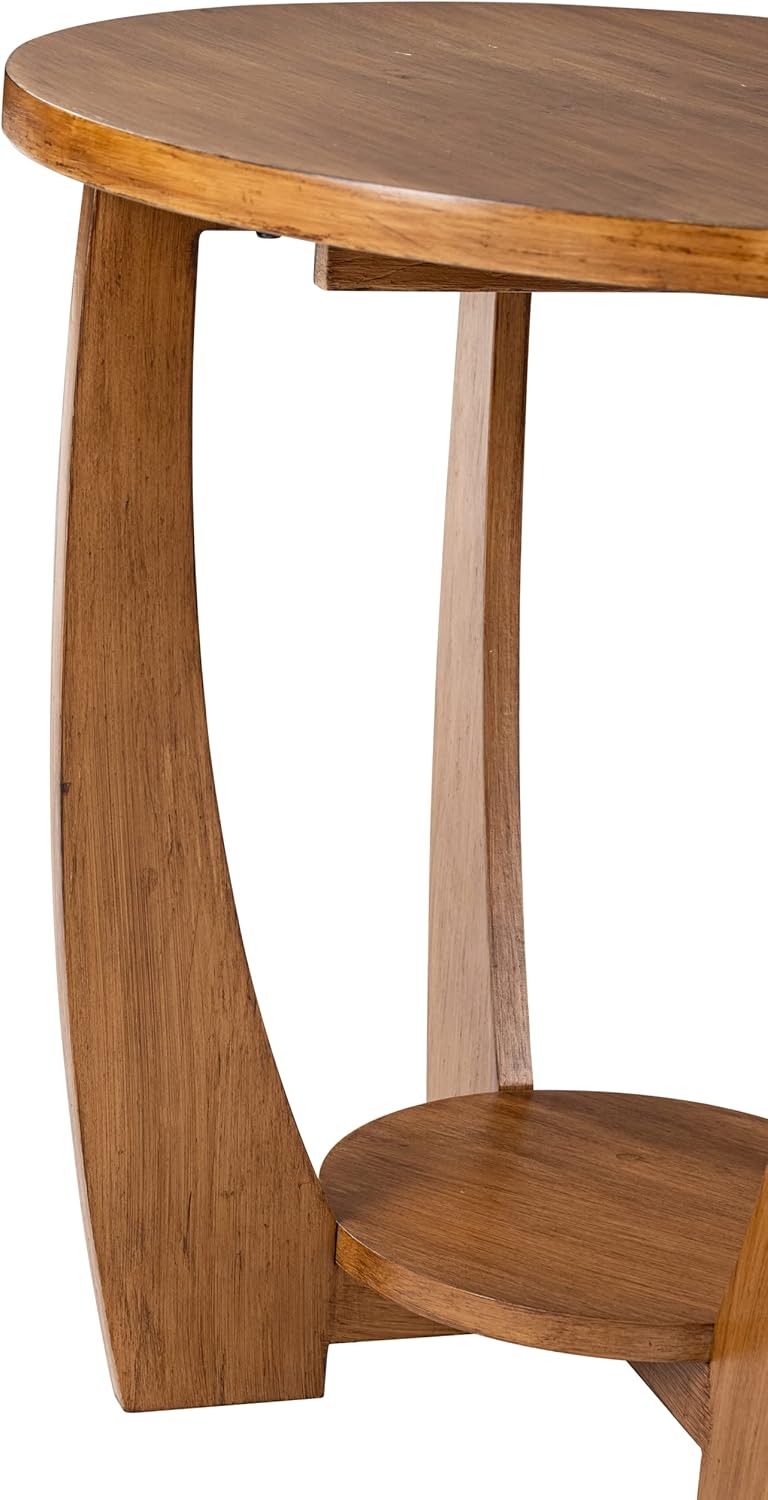 Rustic Farmhouse End Table with Storage Shelf, French Country Accent Side for Family, Dinning or Living Room, Small Spaces, Modern, Round, Vintage Caramel Brown Finish