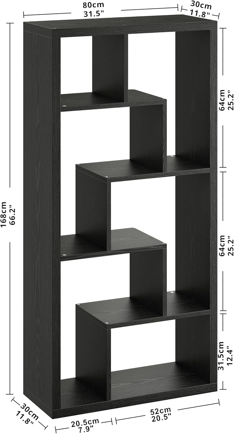 IRONCK Geometric Bookcase 6-Shelf Industrial Bookshelf Black Etagere Bookcase Tall Storage Display Bookshelf with Thicken Shelf for Living Room Home Office