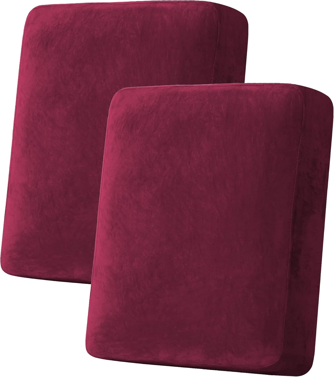 H.VERSAILTEX Velvet Stretch Couch Cushion Cover Plush Cushion Slipcover for Chair Loveseat Sofa Cushion Furniture Protector Seat Cushion Sofa Cover (2 Piece Medium Sofa Cushion Covers, Burgundy)