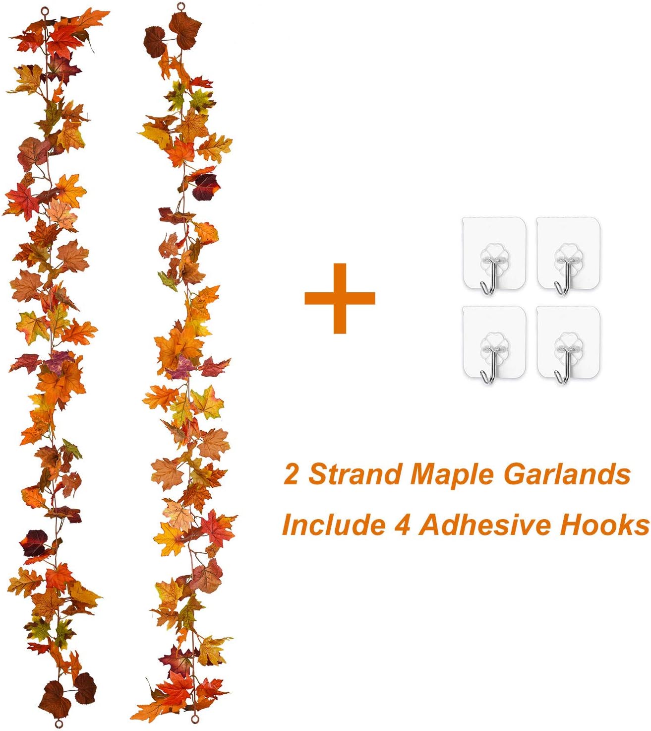 Lvydec 2 Pack Fall Maple Garland - 5.9ft/Piece Artificial Fall Foliage Garland Colorful Autumn Decor for Home Wedding Party (Mixed Color)