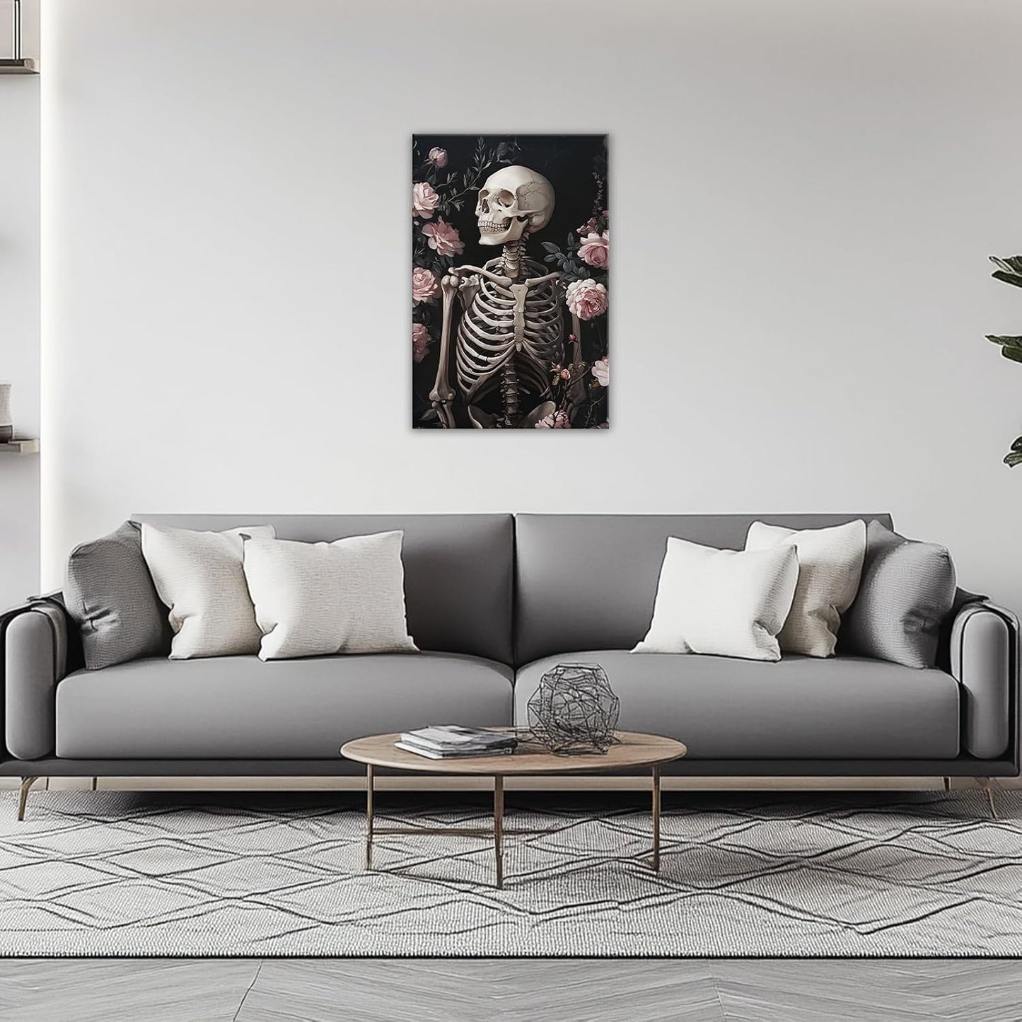 OAAPITI Skull Floral Wall Art Vintage Skeleton Portrait Canvas Print Dark Gothic Skull Art for Living Room Bedroom Home Wall Decor Ready to Hang(Artwork-10,24"x36")