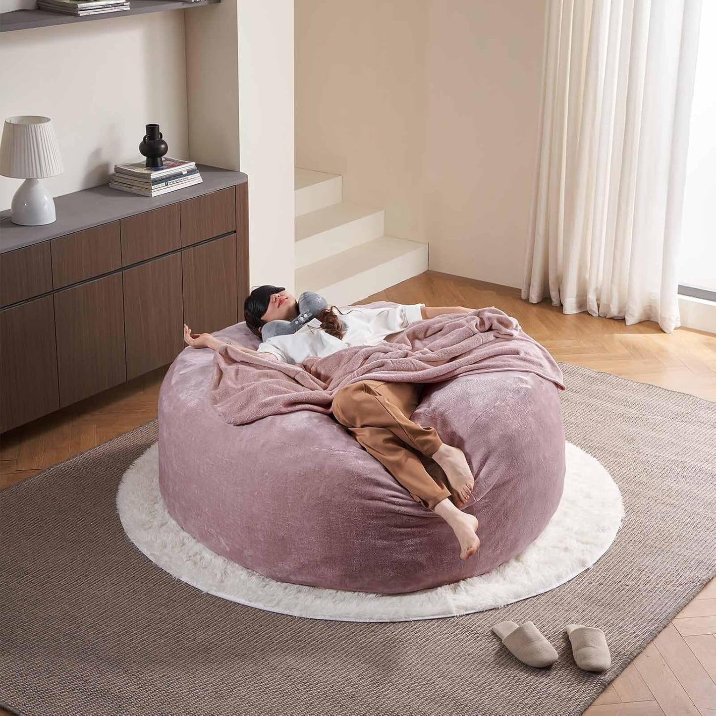 6FT,Oversized Bean Bag Chairs for Adults,Giant beanbag with Filler Included，Fluffy Memory Foam,Soft and Comfy Corduroy Fabric,Gaming Chairs Suitable for Living Room and Bedroom (Pink, 6 Foot)