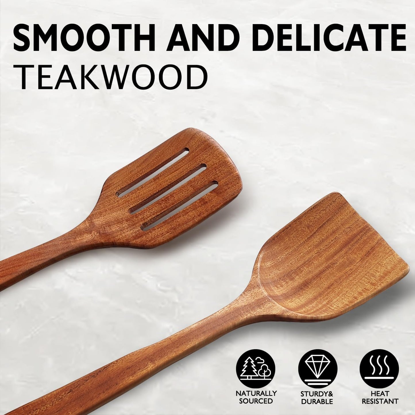 Wooden Spatulas for Cooking Non-Stick Kitchen Pan Toolset 2 PCS Set, Natural Teak Kitchen Utensils,Smooth Finish Utensils Fried Spatula,Turner Non-Stick Wooden Cooking Utensils