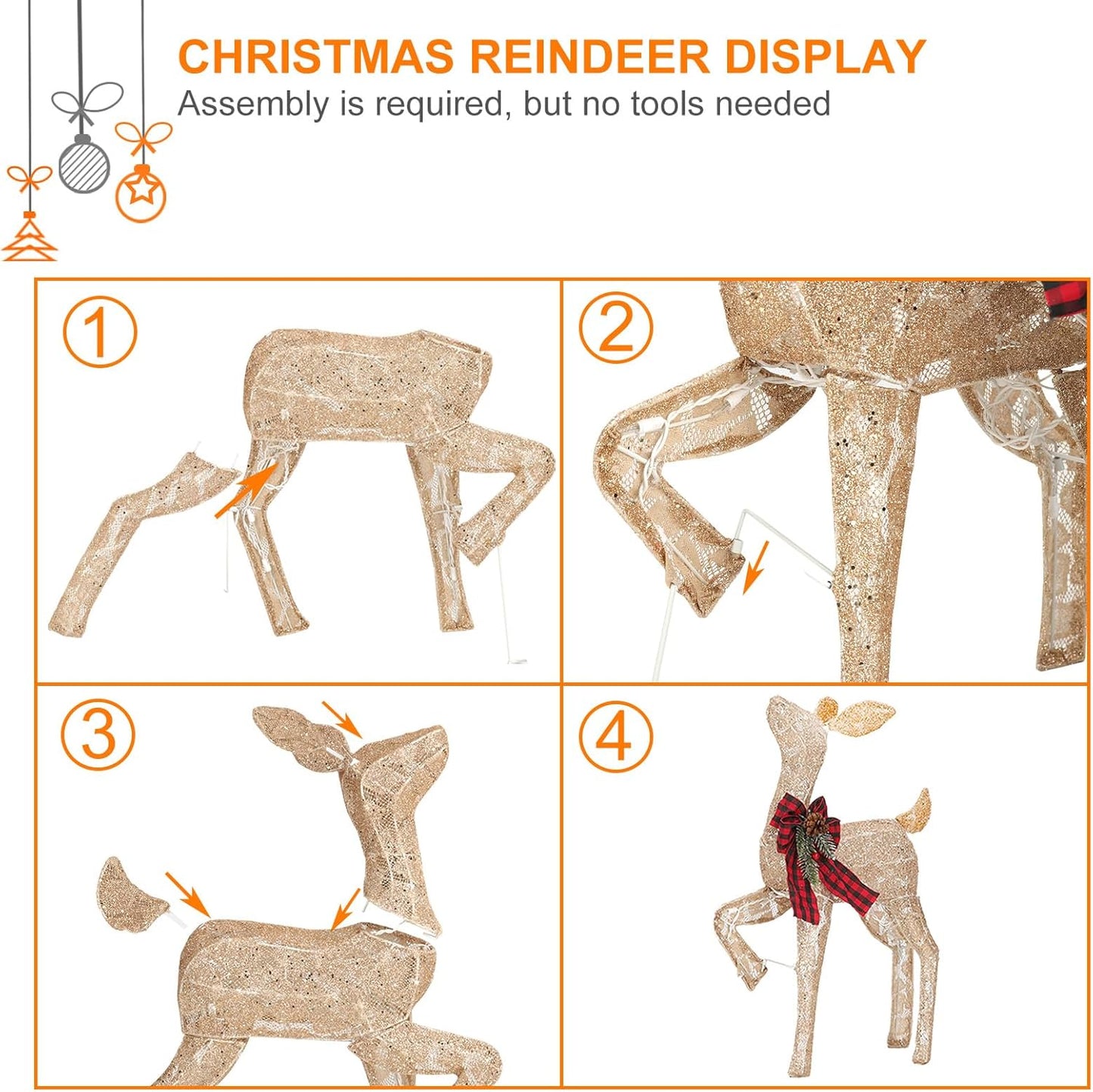 2 Pcs Reindeer Christmas Decoration, Xmas Lighted White Shimmering Doe and Fawn Display Set with 105 Warm White Lights for Yard Lawn Indoor Outdoor