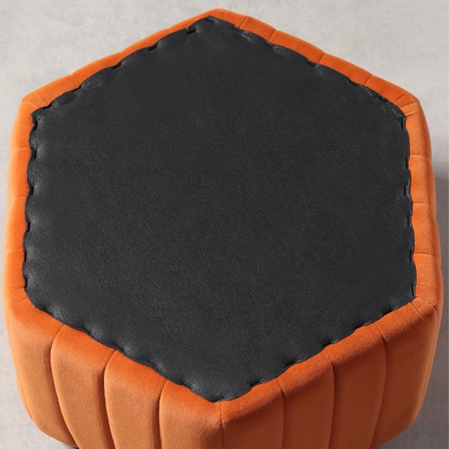 homary 18.5" Hexagonal Pouf Ottoman Upholstered, Velvet Footrest Rest Stools Modern Sofa Footrest Entryway Shoe Changing Stool, Low Coffee Table Footstool for Living Room/Bedroom/Entrway-Orange