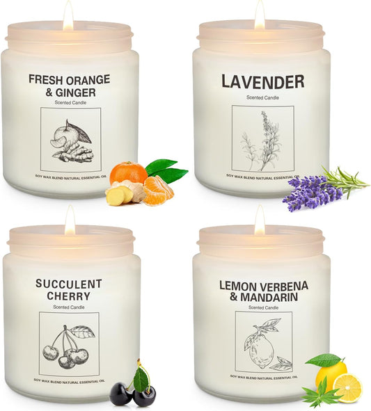 Natural Soy Wax Aromatherapy Candles - 4 Pack 7.1oz, Over 240 Hours Burn Time, Scented Candles Gifts for Women - Lavender
