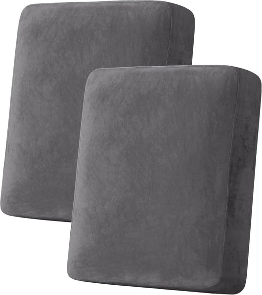 H.VERSAILTEX Velvet Stretch Couch Cushion Cover Plush Cushion Slipcover for Chair Loveseat Sofa Cushion Furniture Protector Seat Cushion Sofa Cover (2 Piece Medium Sofa Cushion Covers, Grey)