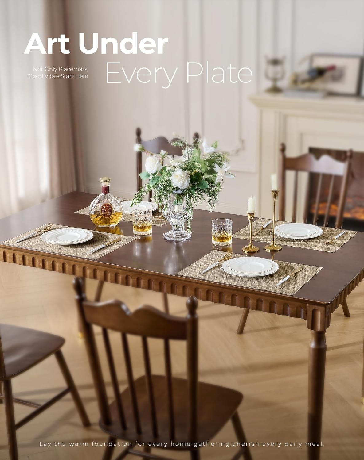 Leetaltree Light Brown Placemats Set of 6 - Heat Resistant Non-Slip Place mats for Dining Table, Washable Durable PVC Vinyl Woven Table Mats（Light Brown, 6）