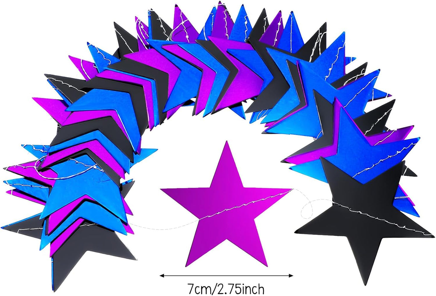 Patelai Glitter Star Garland Banner Decor 130 Feet Star Hanging Bunting Banner Twinkle Backdrop for Homecoming Classroom Wedding Birthday Halloween Christmas Party Supplies(Blue,Black,Purple)