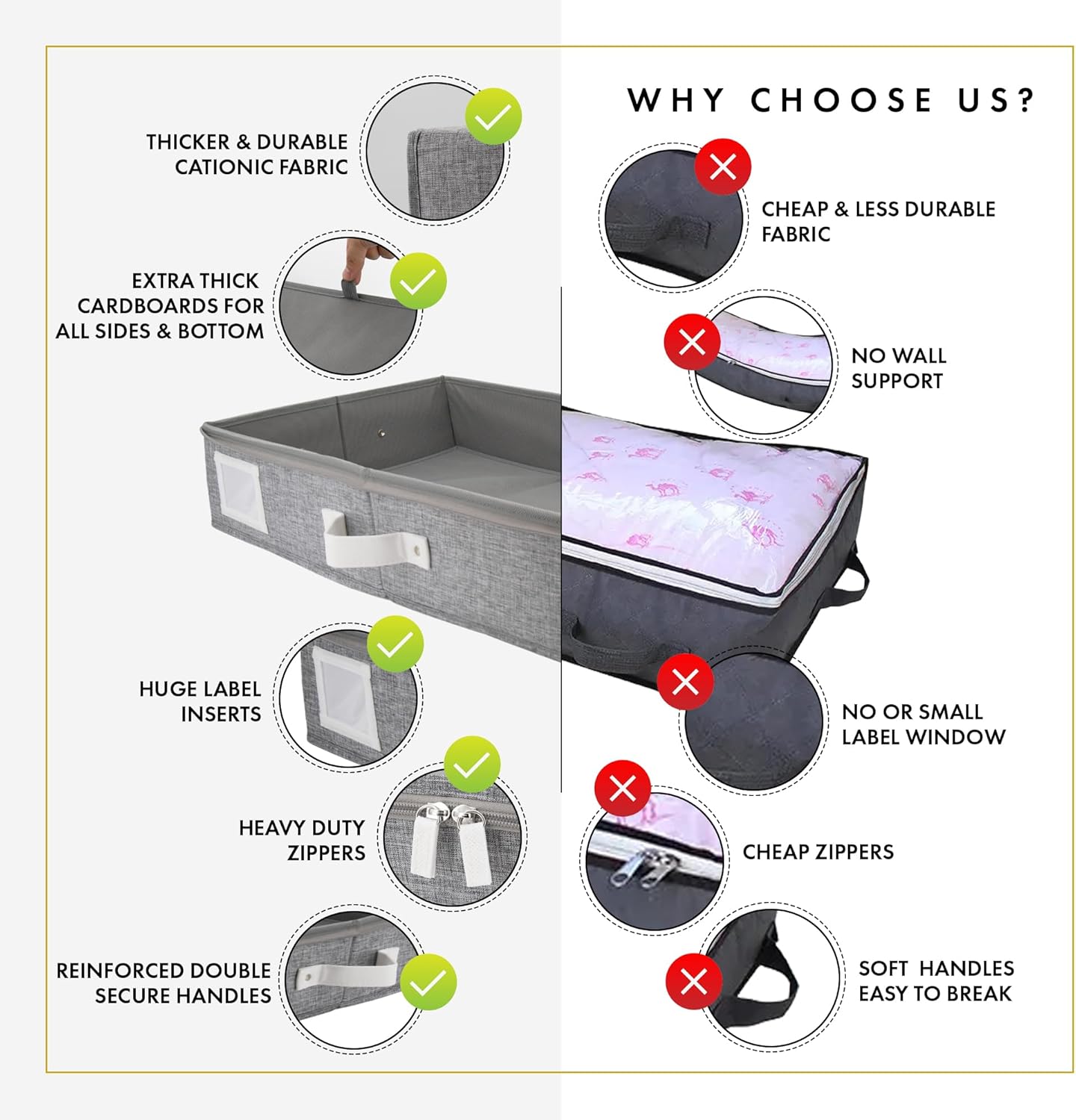 HOMELUX THEORY 2pc Under Bed Storage Containers, Bedroom Under the Bed Drawer Storage Organizer with Bins and Lids, Large Underbed Clothes Storage Box Ideal for Blanket, Fabric, & Shoes (LightGray)