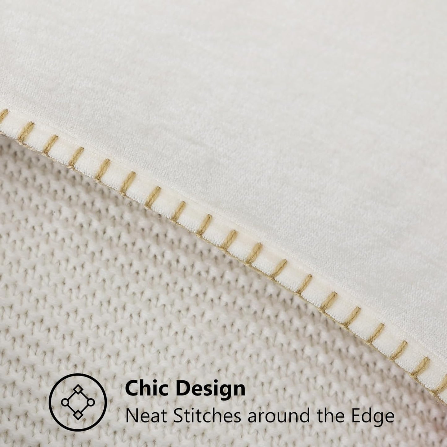 decorUhome Chenille Soft Throw Pillow Covers 20x20 Set of 2, Farmhouse Velvet Neutral Decorative Euro Pillow Covers with Stitched Edge for Couch Sofa Bed Home Decor, Cream White