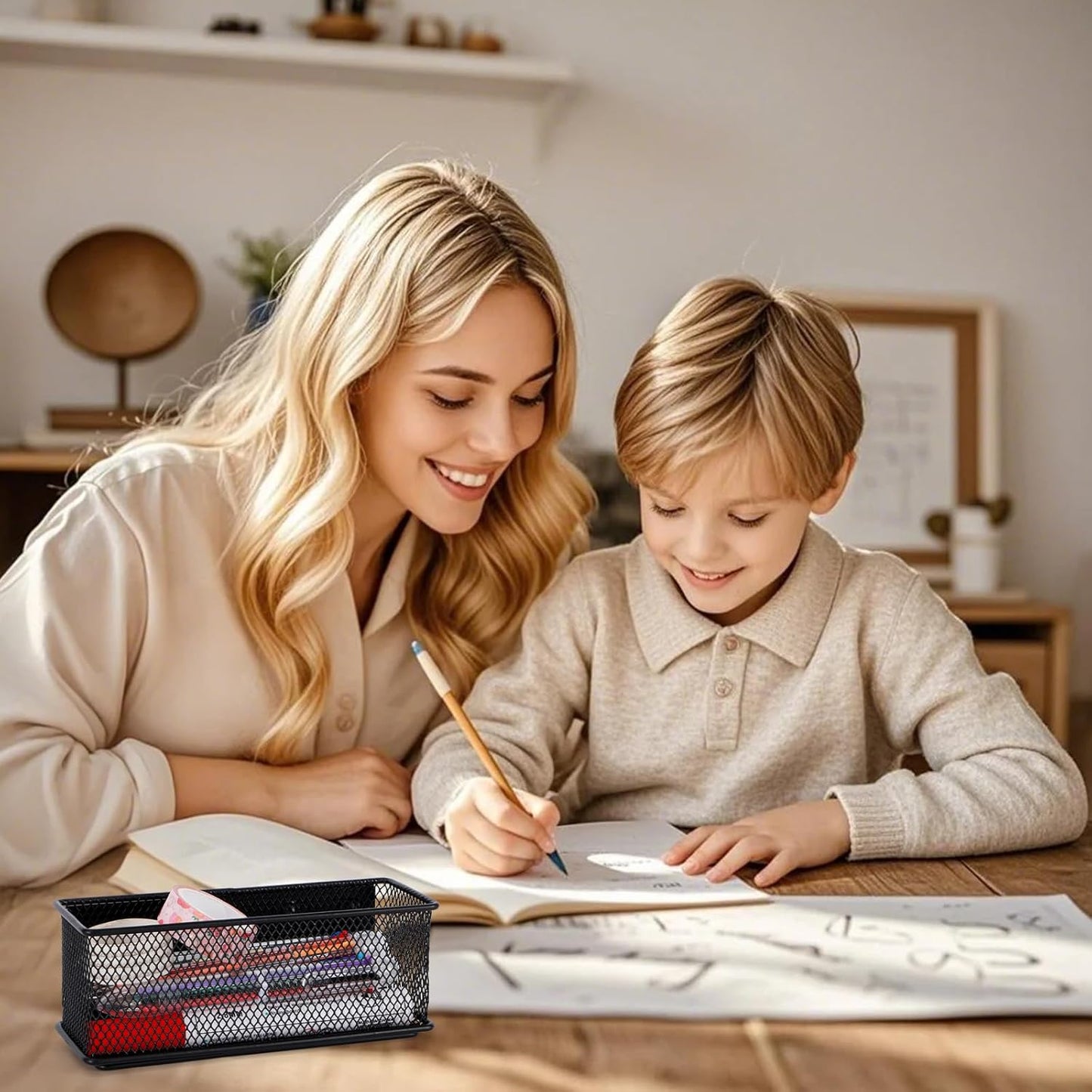 6.29'' × 2.28'' × 2.48 Black Magnetic Basket for Refrigerator Magnetic Pen Holder Locker Organizer for Home Office Accessories Magnetic Basket for Whiteboard，Set of 2