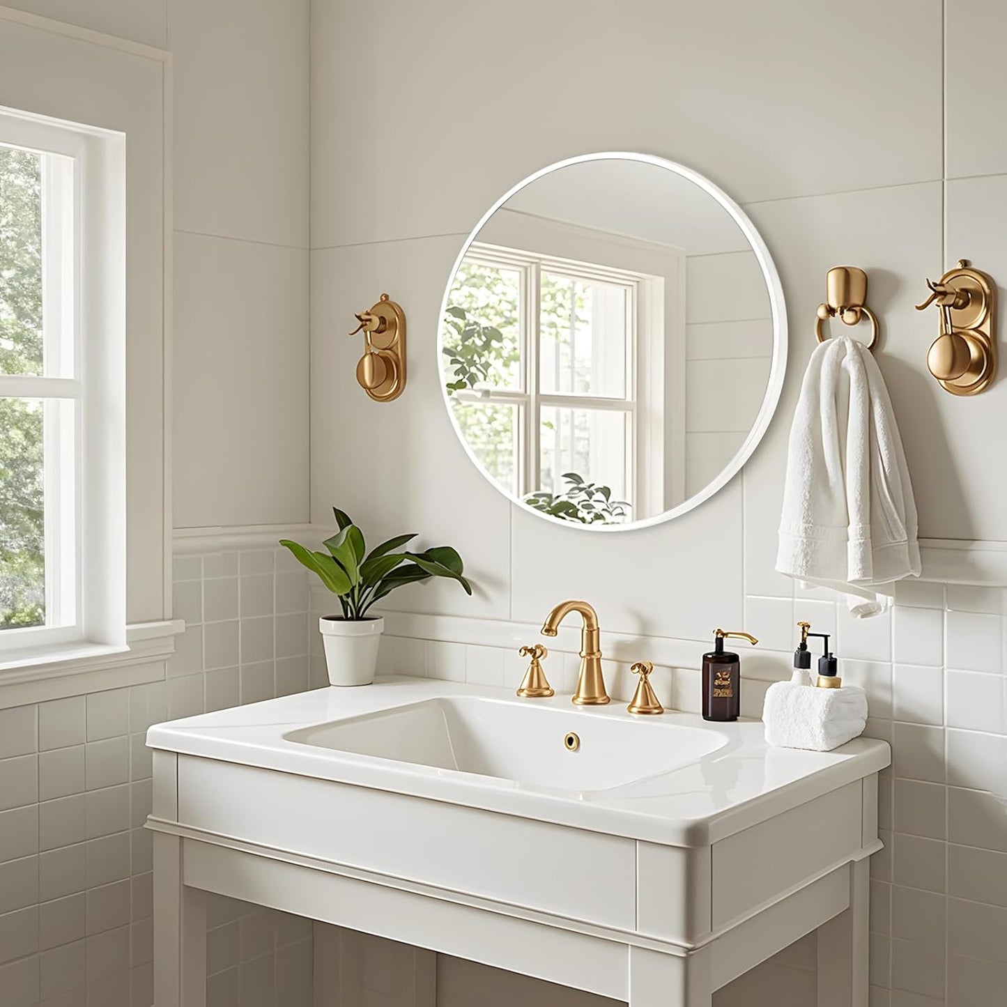 Fabuday White Round Mirror for Wall 20 inch - Circle Mirror for Bathroom, Entryway, Living Room, Hallway, Bedroom Decor, Small Matte Frame Mirrors