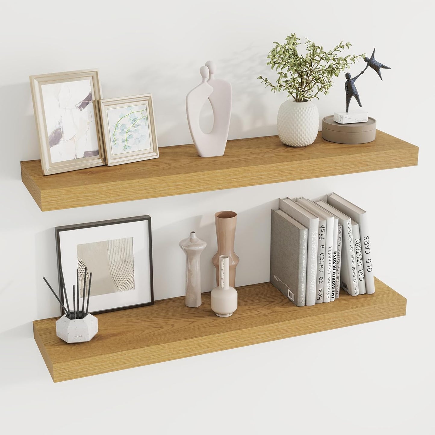 36 inch Floating Shelves Wall Shelves for Office with Invisible Brackets, 8 inch Deep Shelves for Bathroom, Living Room, Kitchen, Office, 36x7.9 inch deep Set of 2, Oak