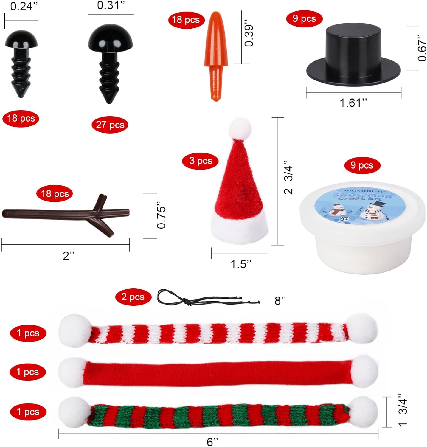 9 Pack Build a Snowman Kit Snowman Crafts for Kids,Modeling Clay Snowman DIY Kit, Christmas Stocking Stuffers for Kids,Christmas Crafts Xmas Gift