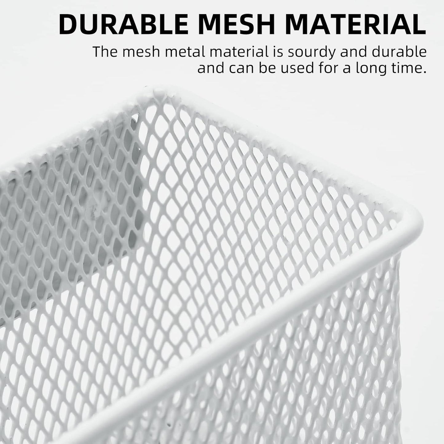 dedoot 2 Pack Pen Holder, 3.45x2.3x2.6inch Magnetic Basket Locker Organizer Metal Mesh Pencil Memo Holder for Whiteboard, Fridge, Desk, Offices,White