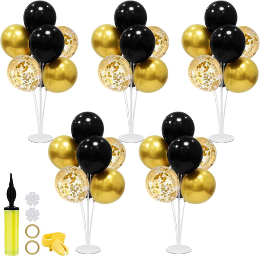 Black and Gold Balloon Stand Centerpiece Table Decorations Black and Gold Party Decorations for Birthday Wedding Retirement Anniversary Father's Day New Year Graduation 2025 (Black gold set5)