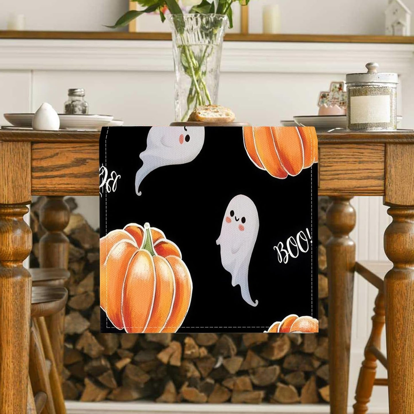 Halloween Table Runner Spooky Ghost Pumpkin Table Runner for Home Party Holiday Indoor Outdoor Table Decoration Halloween Table Decoration Kitchen Dining Table Decor 13 x 72 Inch (Black)