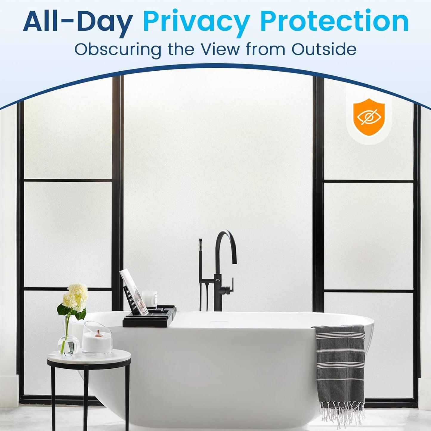 DOWELL Window Privacy Film, Frosted Glass Window Film, Static Cling Non-Adhesive Glass Clings, Sun Blocking Opaque Door Coverings, Reusable Door Sticker for Bathroom Home Office, White, 23.6" x 78.7"