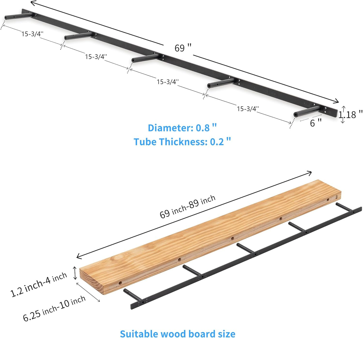 69 inches, Heavy-Duty Floating Shelf Bracket, Hidden Shelf Bracket for Fireplace Shelves, Installed on Studs, max Load of 210 pounds, Hidden Bracket for Shelves， 69 inches, (with Ease kit)