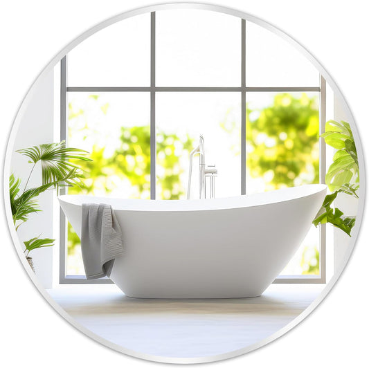 Fabuday Silver Round Mirror 30 Inch - Big Circle Mirror for Bathroom, Living Room, Hallway, Entryway, Matte Aluminum Frame Circular Mirrors for Wall Decor