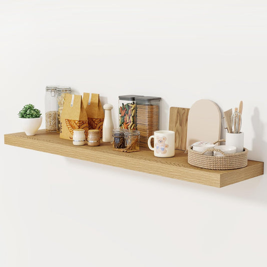 Fun Memories 55 Inch Floating Shelves, 12 Inch Deep Floating Shelf for Wall, 55 x 12 Large Floating Shelves for Fireplace Mantel, 2 Inch Thick Wall Shelf for Living Room, Bedroom, Oak Color, 1 Pack