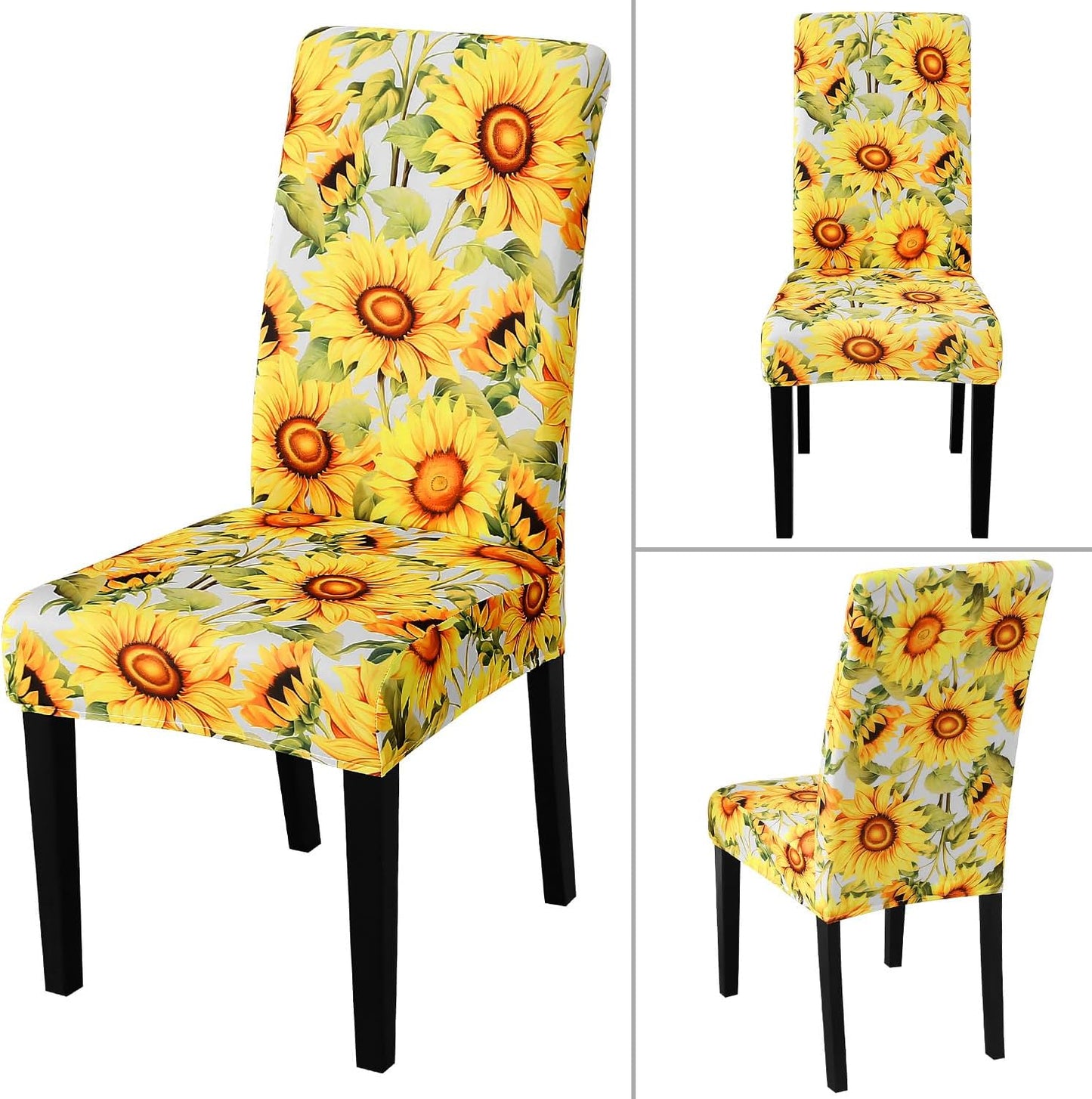 JQinHome Pattern Chair Covers for Dining Room Set of 2, High Stretch Removable Washable Parsons Chair Slipcover for Home Party Hotel Wedding Ceremony (Sunflower,2PCS)