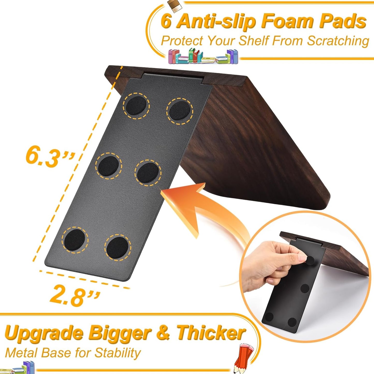 Book Ends, Black Walnut Wooden Bookends for Shelves - Heavy Duty Non-Slip Book Organizers, Upgraded Large Decorative Bookend Holders for Home, Kitchen, Office, Set of 2, Large