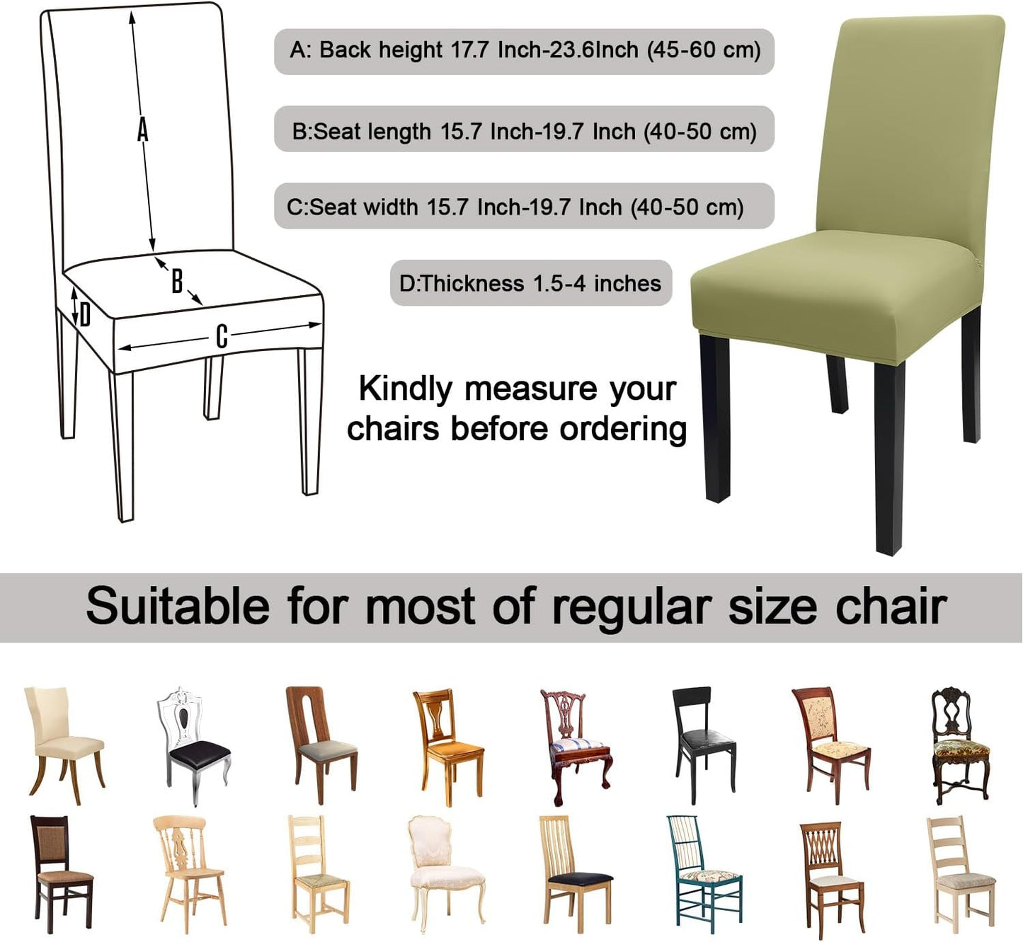 JQinHome Sage Green Chair Covers for Dining Room Set of 6, High Stretch Removable Washable Parsons Chair Slipcover for Home Party Hotel Wedding Ceremony (6PCS,Sage Green)