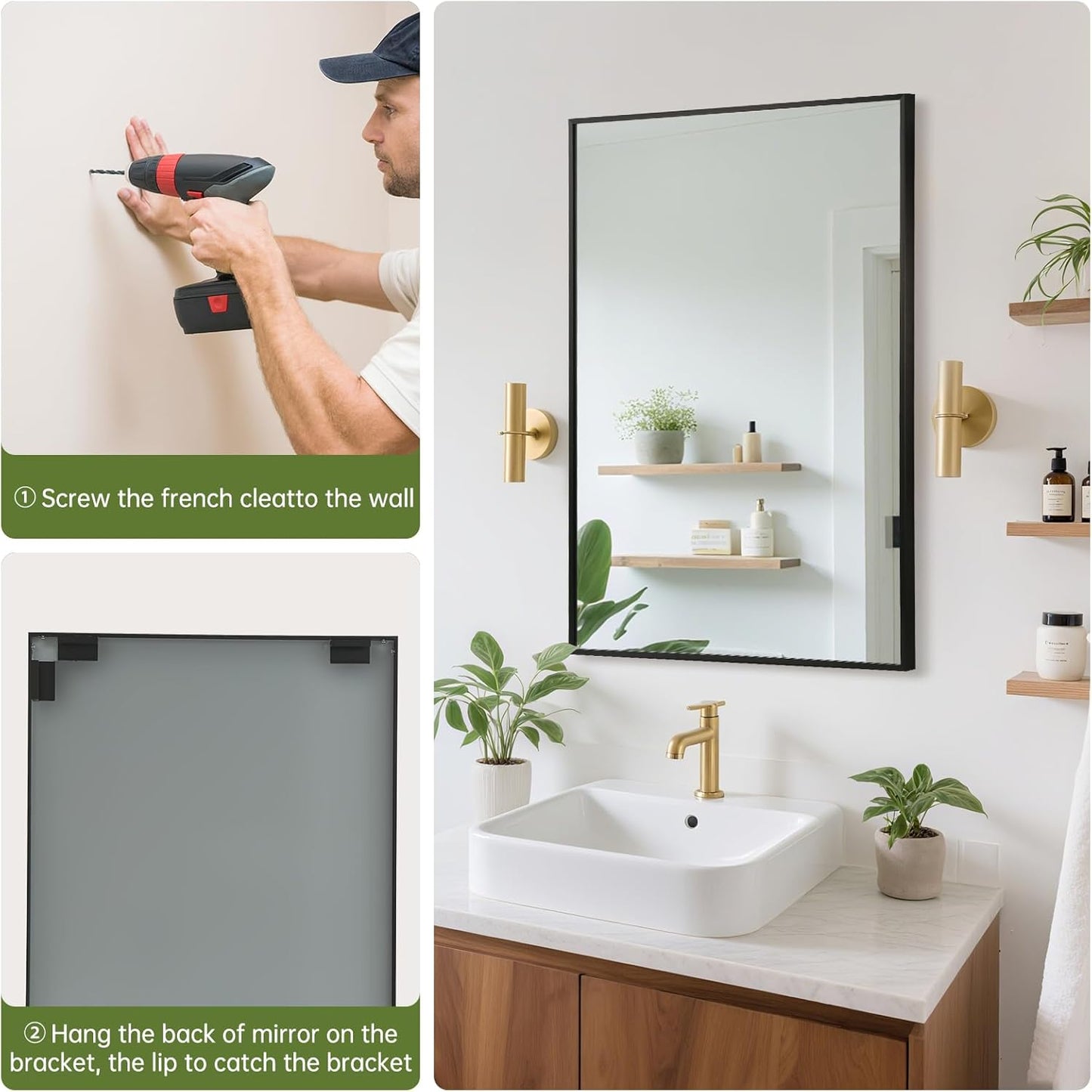 FARMER 22x30 Inch Black Bathroom Mirror, Rectangle Wall Mounted Mirror, Vanity Mirror, Brushed Square Mirror, Framed Bathroom Mirror for Bedrooms, Entryways, Living Rooms, Horizontal/Vertical