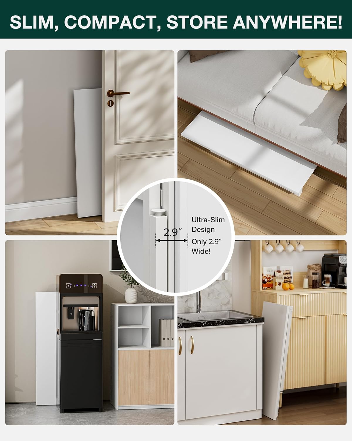 Frylr Small Folding Computer Desk – 35.8 Inch Portable Table for Craft and Study, Lightweight Desk for Small Spaces, Foldable Laptop Table Built-in AC/USB Outlets for Convenience, White