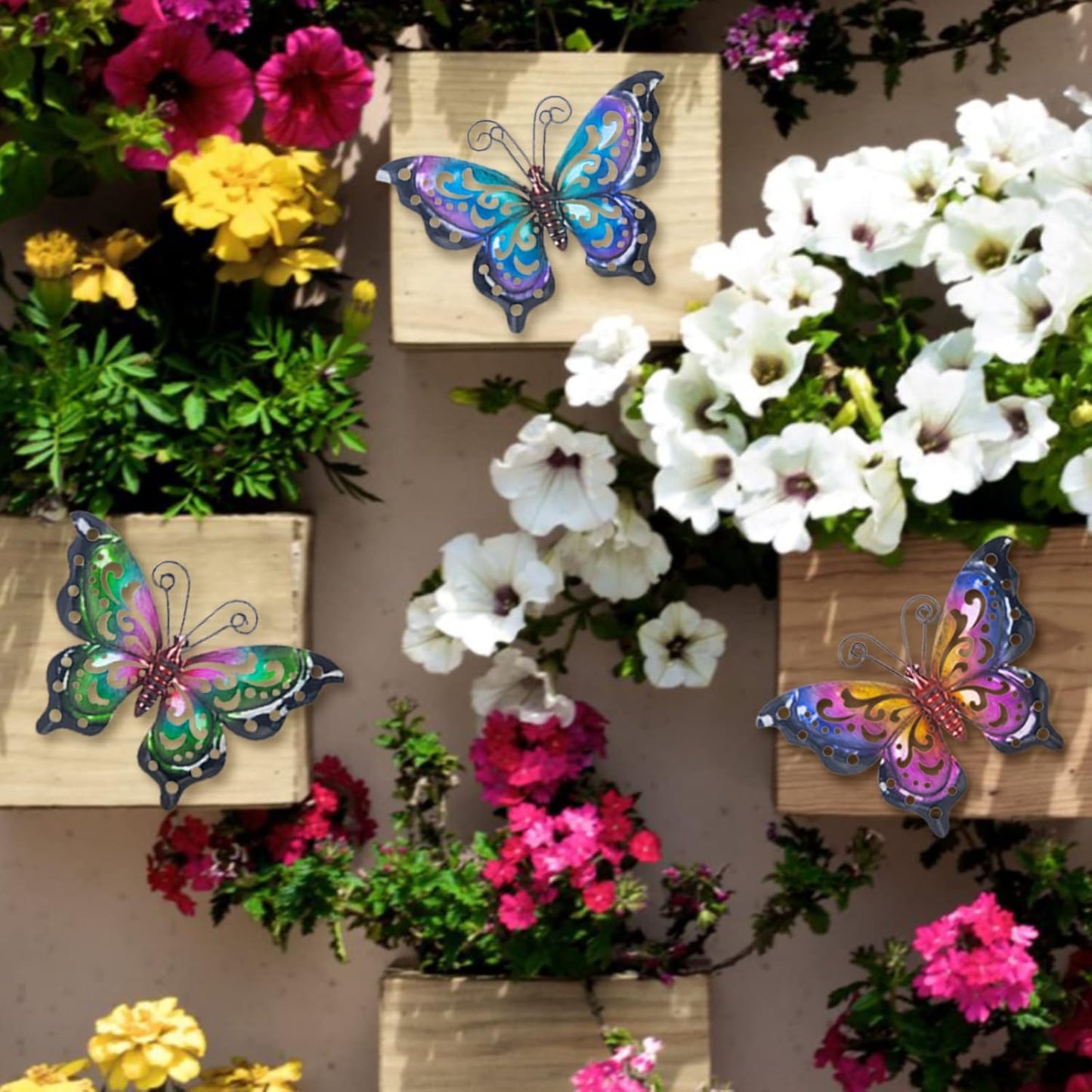 3 Pack Metal Butterfly Wall Art Outdoor Decor, Butterflies Spring Wall Sculpture Hanging Metal Wall Decorations for Garden, Patio, Fence, Yard, Living Room, Bedroom