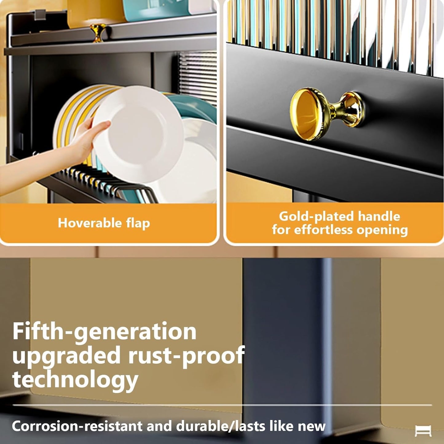 Kitchen sink rack dishwashing sink countertop dustproof cupboard storage multifunctional tableware storage drain rack double layer,KeepKitchen Sink Shlef Organized Space-Saving(Black,85cm/33.5in)