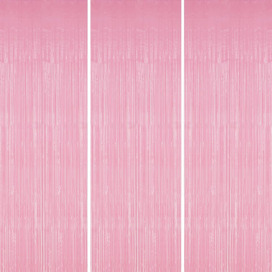 3 Pack Foil Fringe Backdrop - PastelPink Shiny Tinsel Curtains for Party Decoration/Photo Booth Props - 3.3x8.2 FT Metallic Foil Backdrop for Birthday, Wedding, Graduation, Christmas.