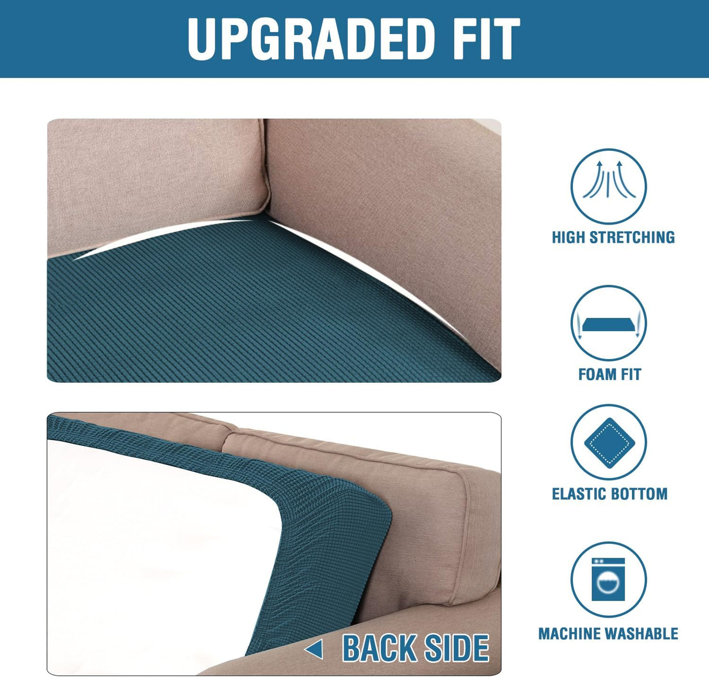 H.VERSAILTEX Super Stretch Individual Seat Cushion Covers Sofa Covers Couch Cushion Covers Slipcover Sets Thick Jacquard Textured Twill Fabric (1 Piece Chair Cushion Cover, Deep Teal)