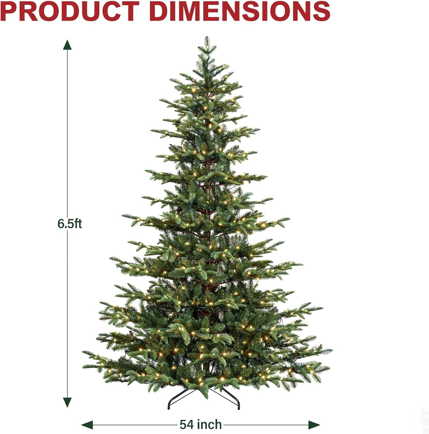 Hykolity 6 ft Artificial Christmas Tree with 797 PE &PVC Branch Tips, 330 Warm White LED Lights, Metal Stand and Hinged Branches