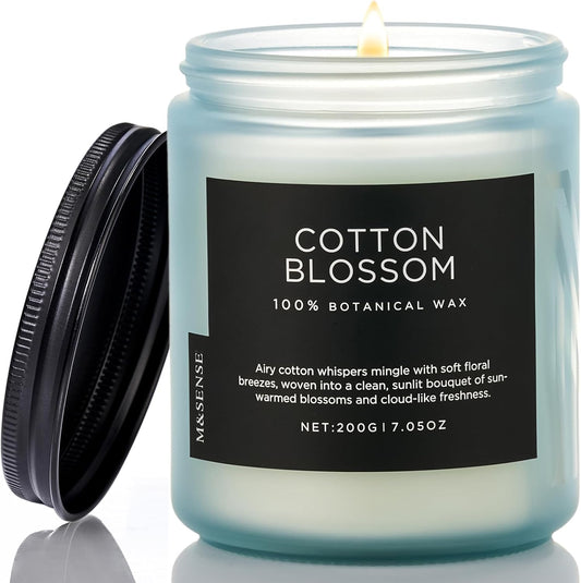 M&SENSE Clean Cotton Scented Candle - 7.05oz Natural Soy Wax Clean Cotton Blossom Scent Non Toxic Candle, 50-Hour Slow Burning 2-Wick Aromatherapy Home Fragrance Gifts for Home Decor